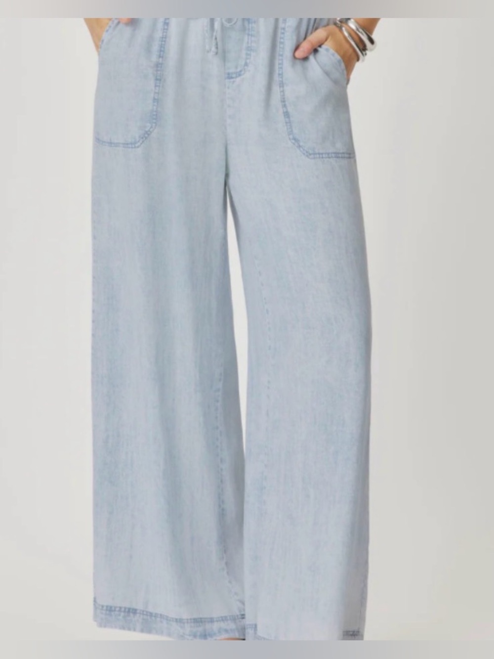 Grace Pale Blue Wide-Leg Drawstring Jeans